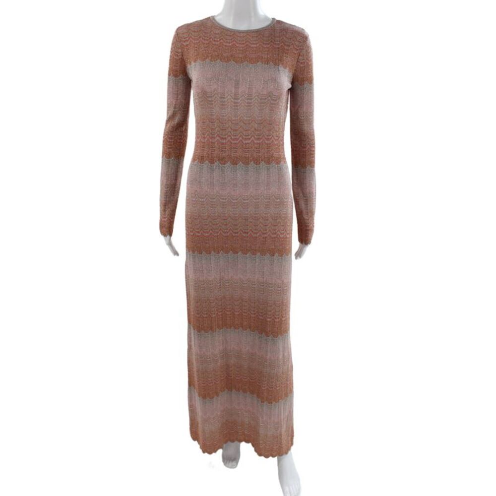 Missoni Womens Maxi Sweater Dress Orange Long Sleeve Round Neck Size 42